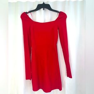 Red Francesca’s long sleeve mini dress square neck